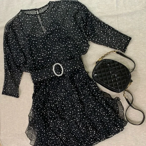 betsy and adam sheer sleeve dress Floral Long Sleeve Pleated Gown in Blue/Multi